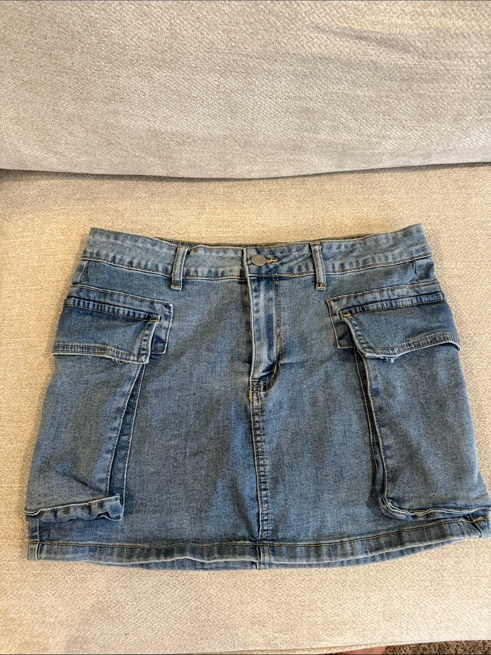 Denim Cargo Pocket Mini Skirt - Medium Wash